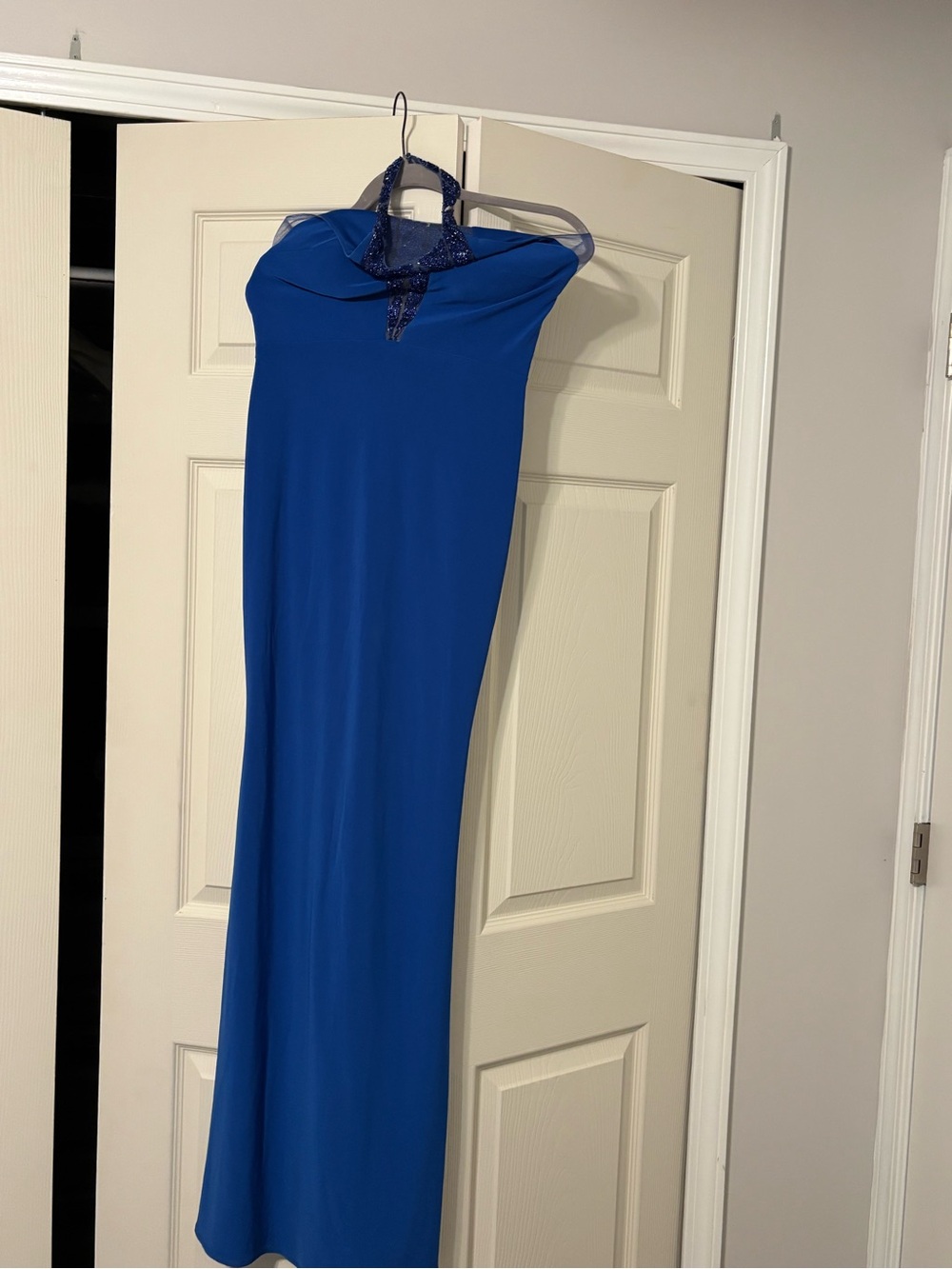 Mignon Royal Blue Halter Maxi Dress with Beaded Neck